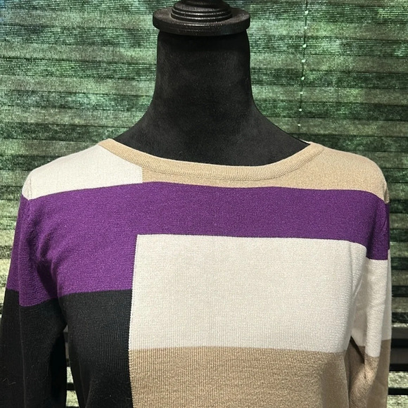 Carol Rose Women’s Colorblock 3/4 Sleeve Crewneck Sweater Petite Small - Picture 5 of 7